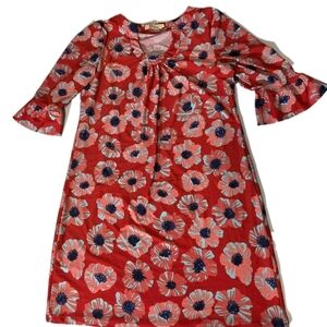 Floral Red Dress with Bell Sleeves